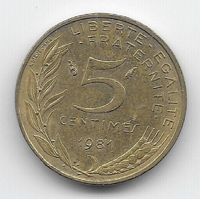 Frankrijk 5 centimes 1981 KM# 933, Ophalen of Verzenden, Frankrijk, Losse munt