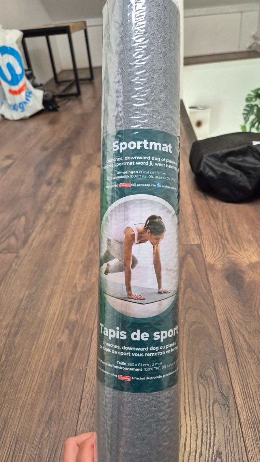 Nieuwe grijze sport-/yogamat 183x61 cm (3mm TPE), Ophalen, Nieuw, Buik, Fitnessmat