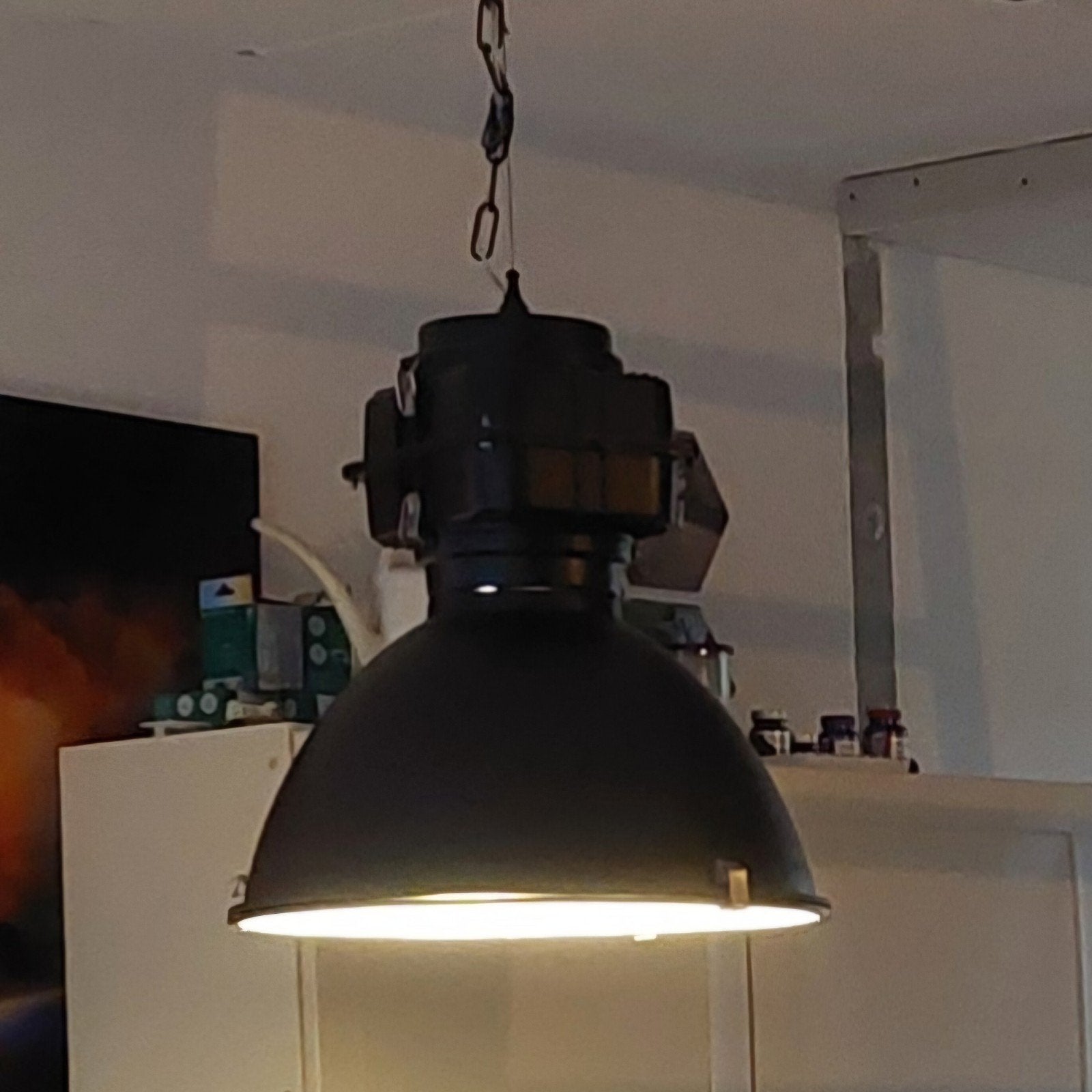 Grote Zwarte Industriële Hanglamp - Vintage Stijl, Ophalen, Gebruikt, E27 (groot), Industrieel, Vintage