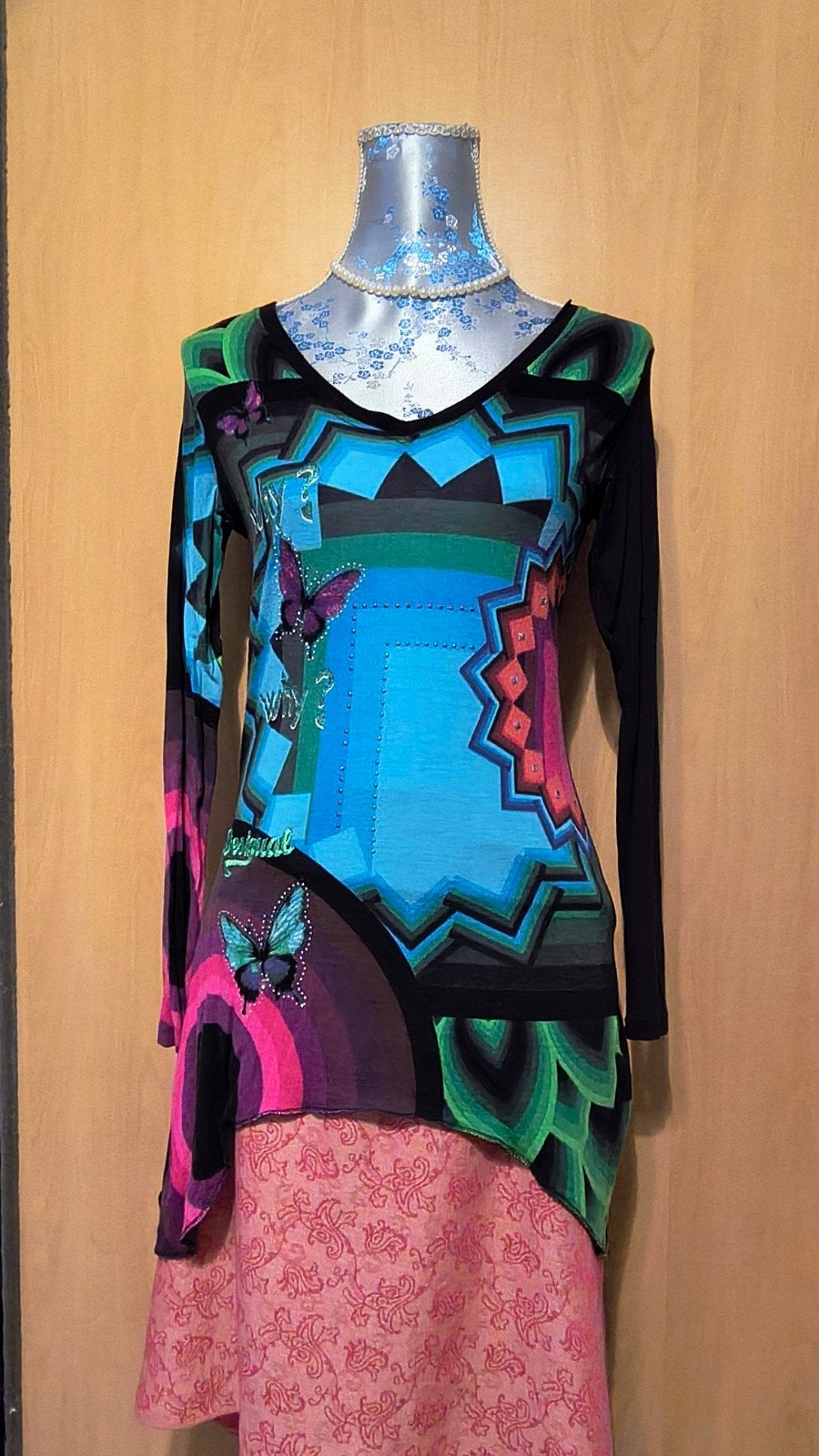 Desigual jurk/tuniek met vlinders en glitters, Meerkleurig, Ophalen of Verzenden, Lange mouw, Gedragen