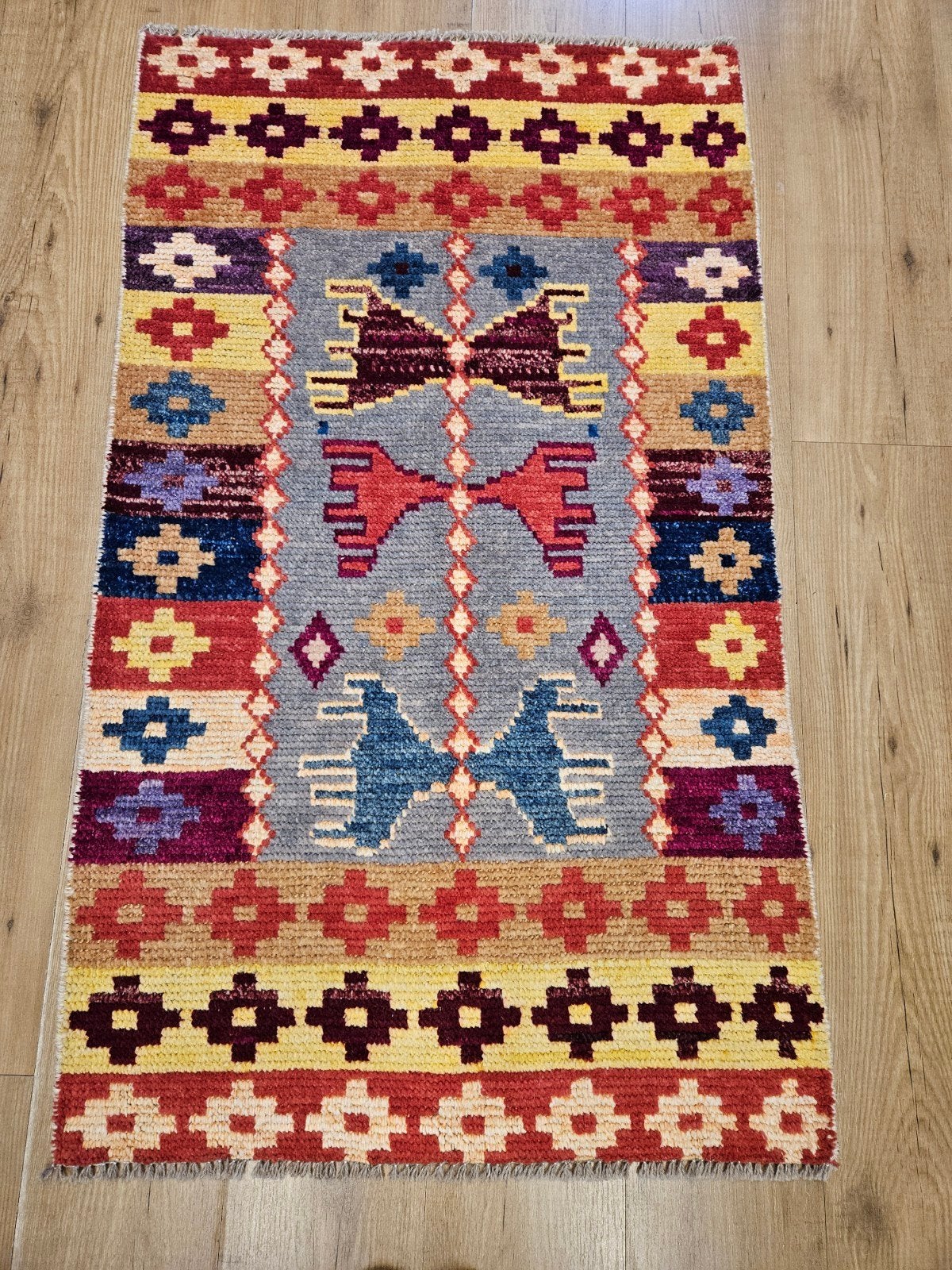 Handgeknoopt oosters tapijt modern design 126x75, Info@SlatsAntiek.nl, Groen, 100 tot 150 cm, Perzisch