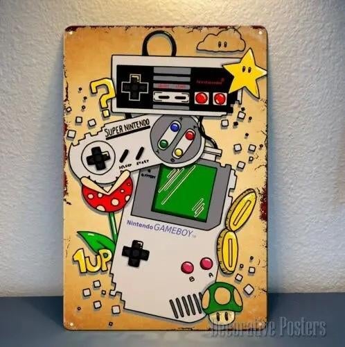 Vintage metalen bordje Nintendo Consoles (40x30cm), Ophalen of Verzenden, Nieuw, Reclamebord