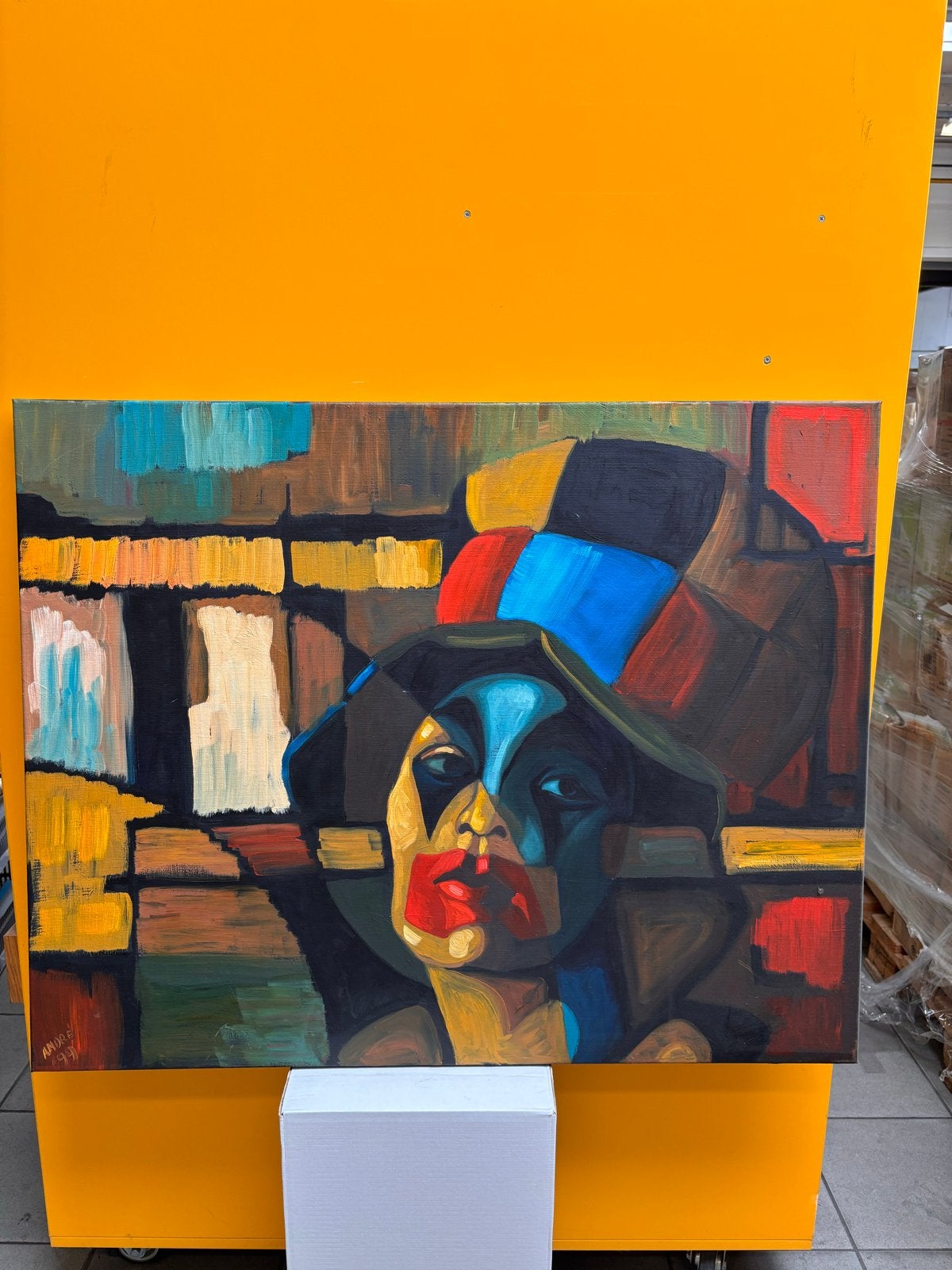 Schilderij Andre van Loon - Abstract Portret 80x100 cm, Ophalen of Verzenden, Portret, Textiel, Gesigneerd