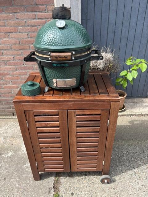 Green Egg BBQ Minimax, Tuin en Terras, Houtskoolbarbecues, Ophalen, Met accessoires, Big Green Egg, Zo goed als nieuw