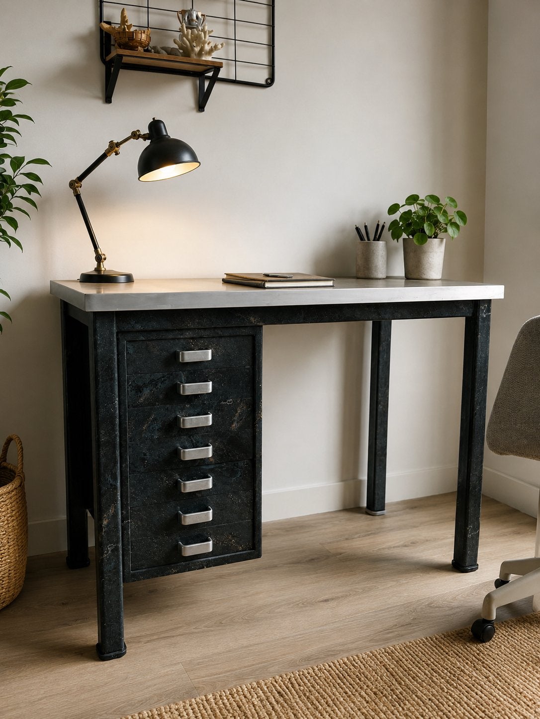 Stevig metalen kinderbureau met lades - opknapper, Huis en Inrichting, Bureaus, Ophalen, Gebruikt, Met lades, Metaal