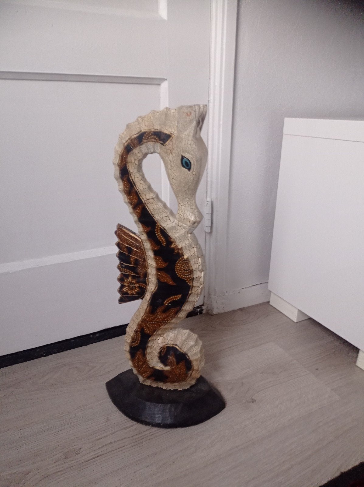 Vintage Handgemaakt Houten Zeepaard Beeld uit Griekenland, Ophalen of Verzenden
