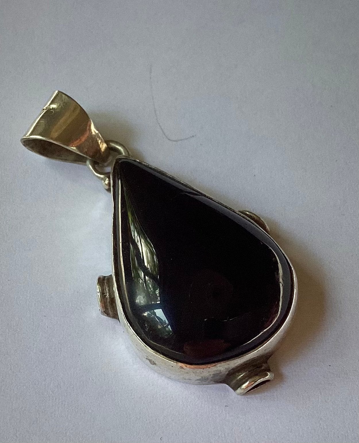 Vintage zilveren hanger met zwarte Onyx steen., Ophalen of Verzenden, Zilver, Hanger