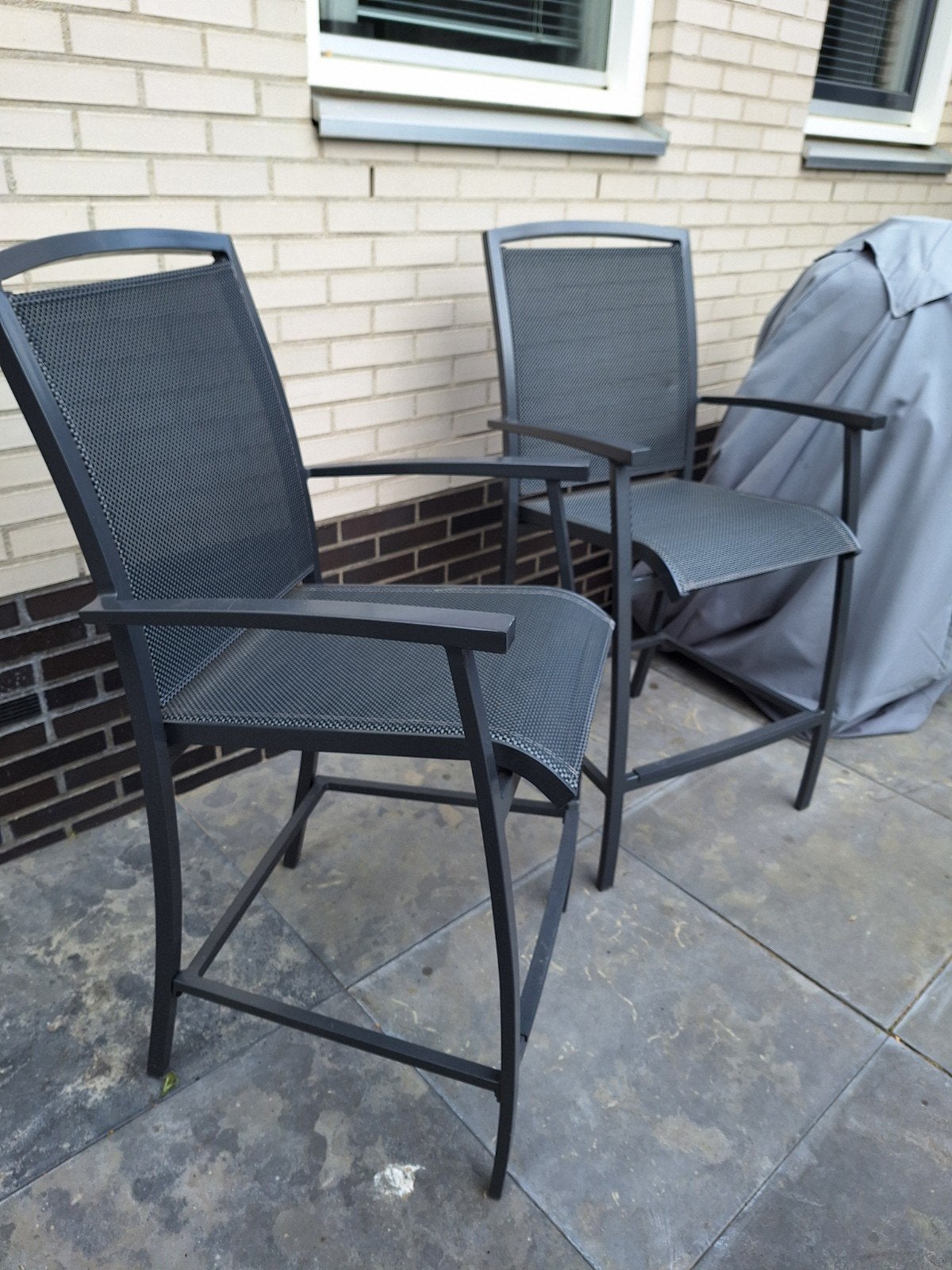 2 stuks hoge stoelen antraciet, Tuin en Terras, Ophalen, Zo goed als nieuw, Aluminium, Stoel
