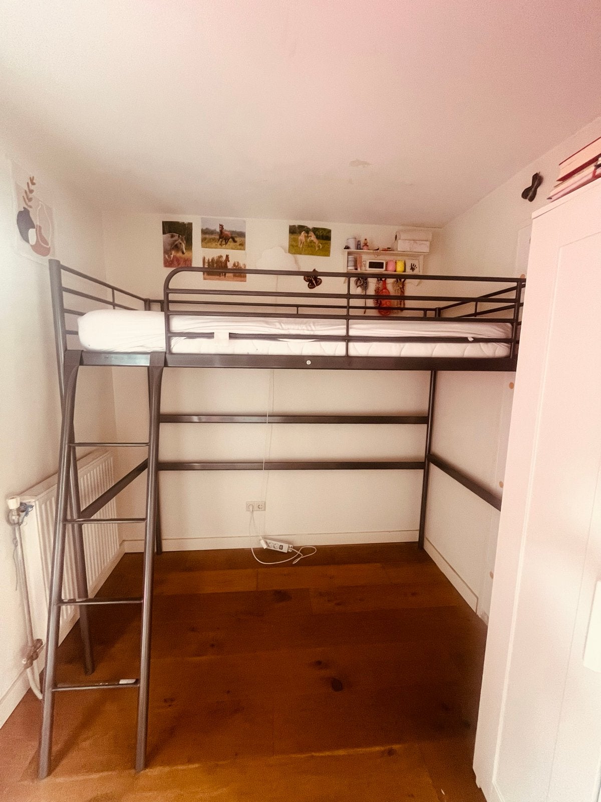 Grijze metalen hoogslaper voor 90x200, Ophalen, Gebruikt, Eenpersoons, 200 cm
