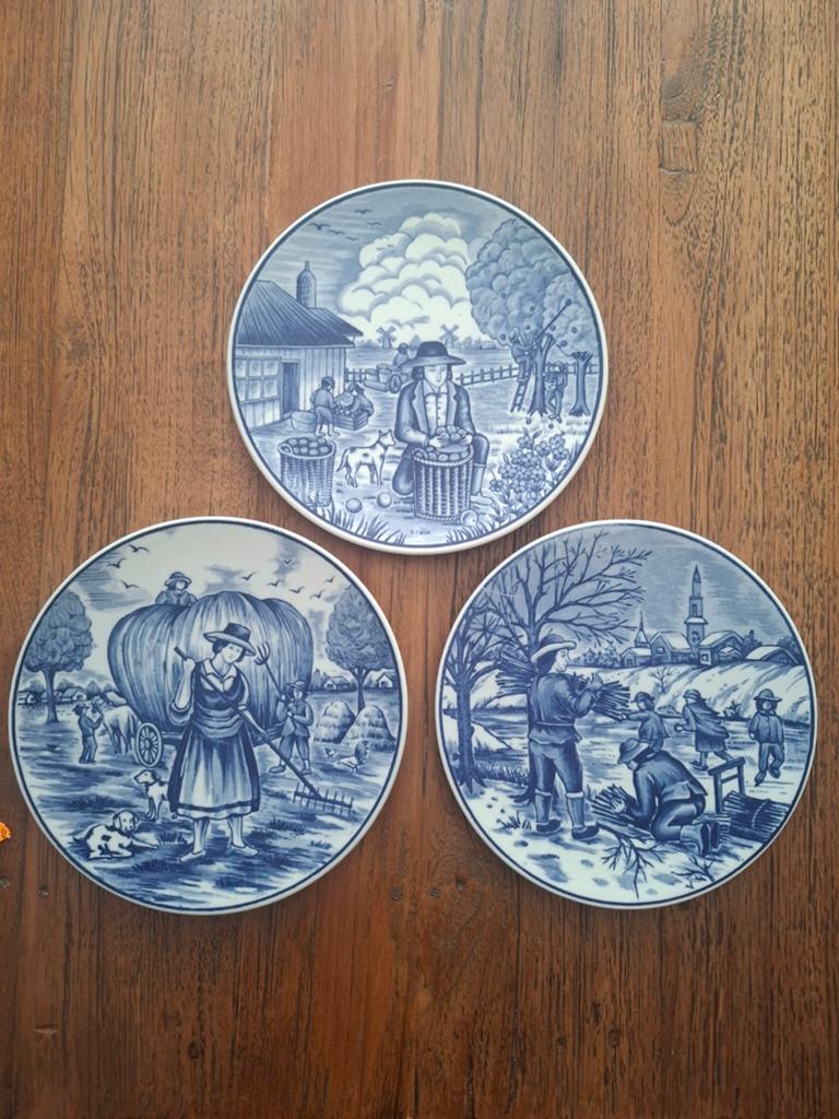 3 Royal Delfts Blauw Handwerk wandborden, Antiek en Kunst, Antiek | Wandborden en Tegels, Ophalen of Verzenden