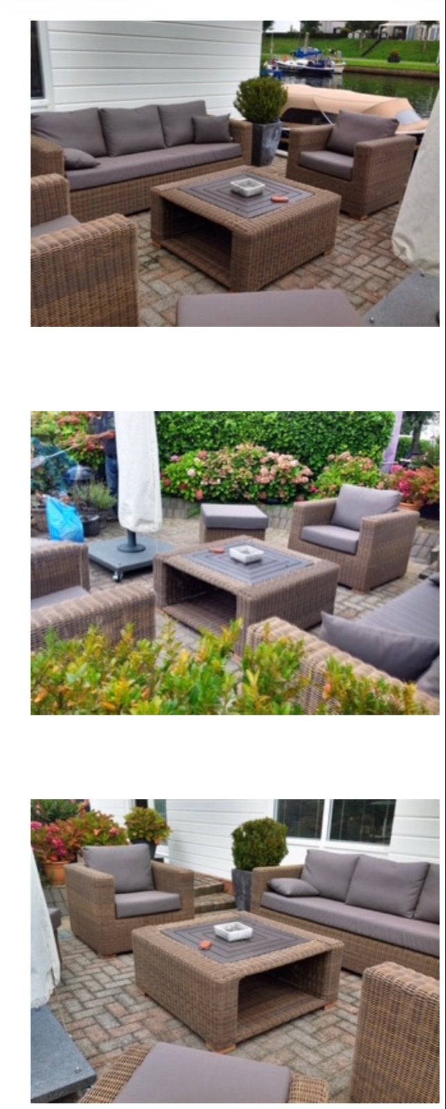Complete kunststof loungeset met all weather kussens., Tuin en Terras, Ophalen, Kunststof, Gebruikt, 7 zitplaatsen