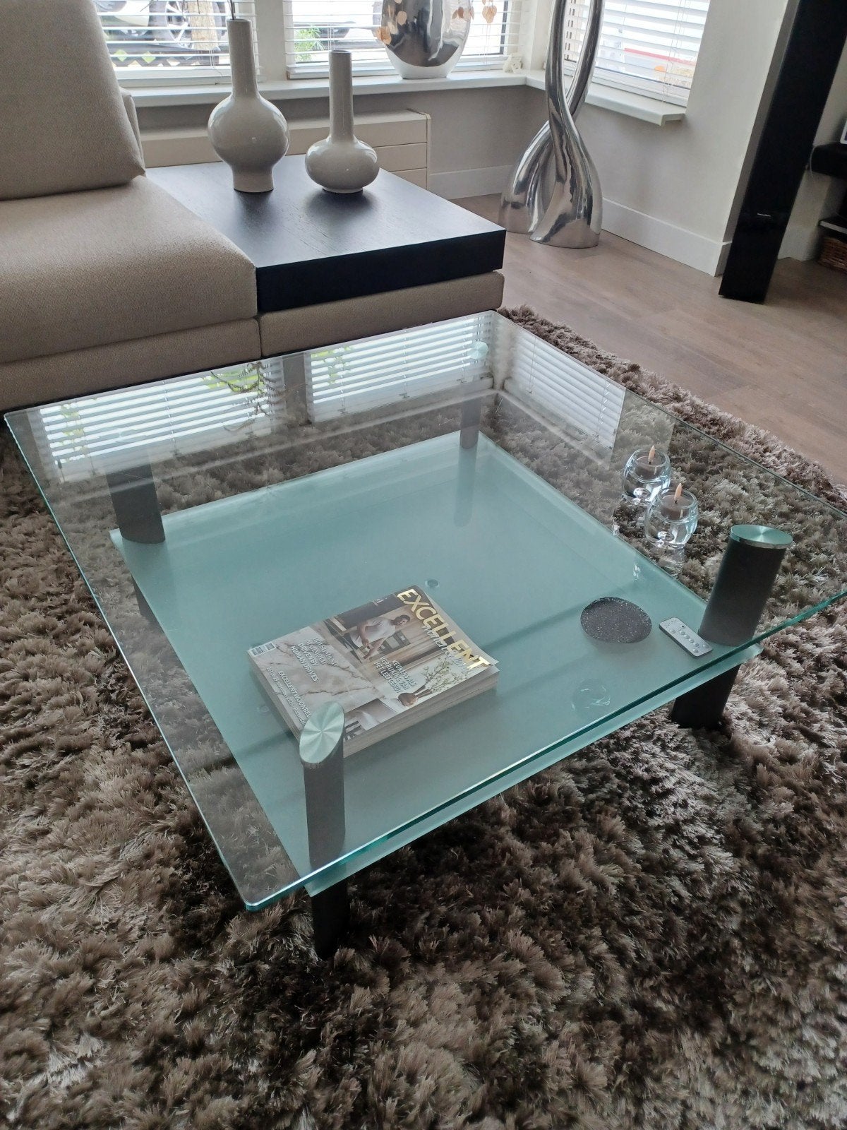 Glastafel, Ophalen, Gebruikt, 50 tot 100 cm, Vierkant