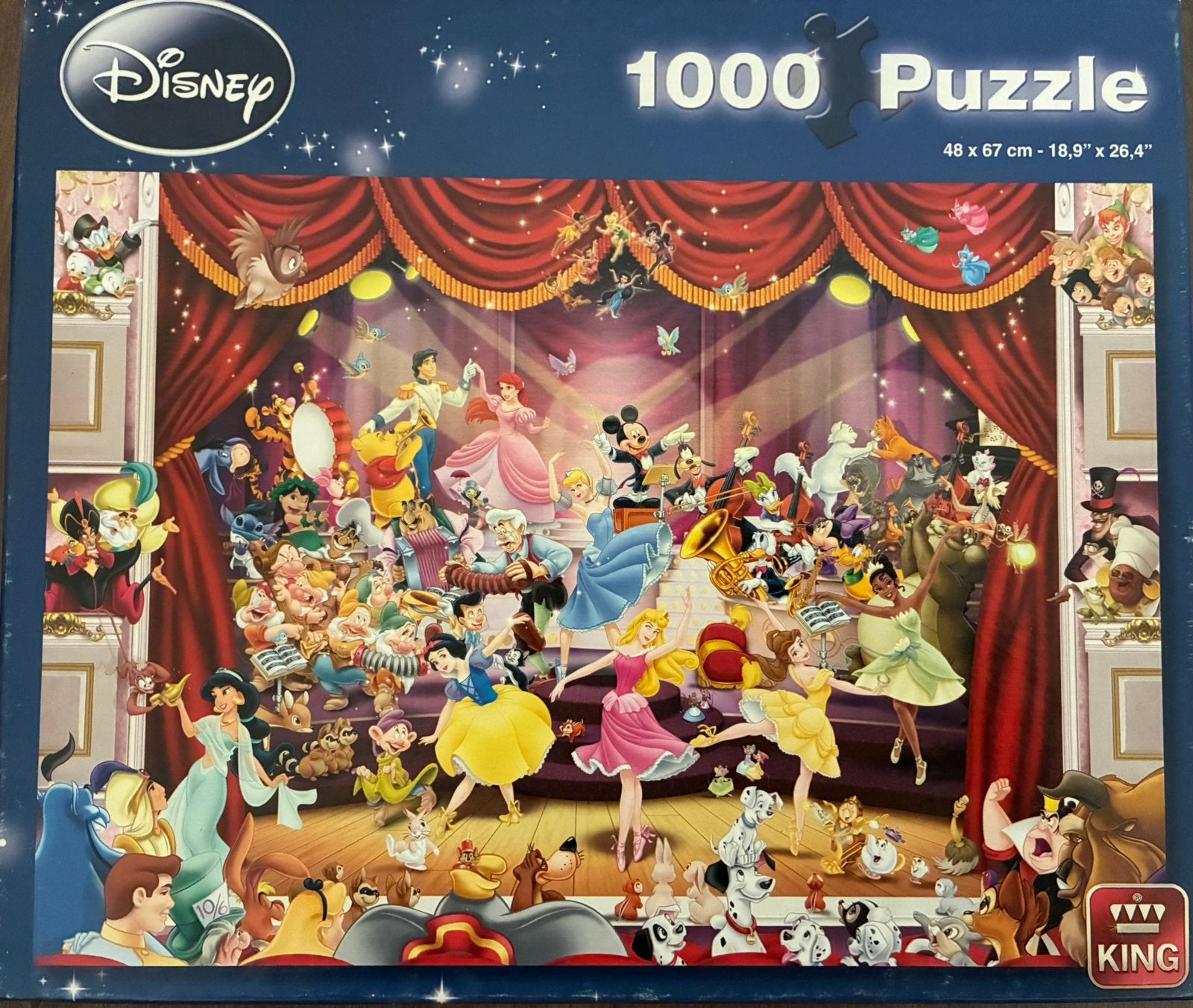 2 kerstpuzzels, 1x Disney Prinsessen - 1000 stukjes, Ophalen of Verzenden, 500 t/m 1500 stukjes, Gebruikt, Legpuzzel