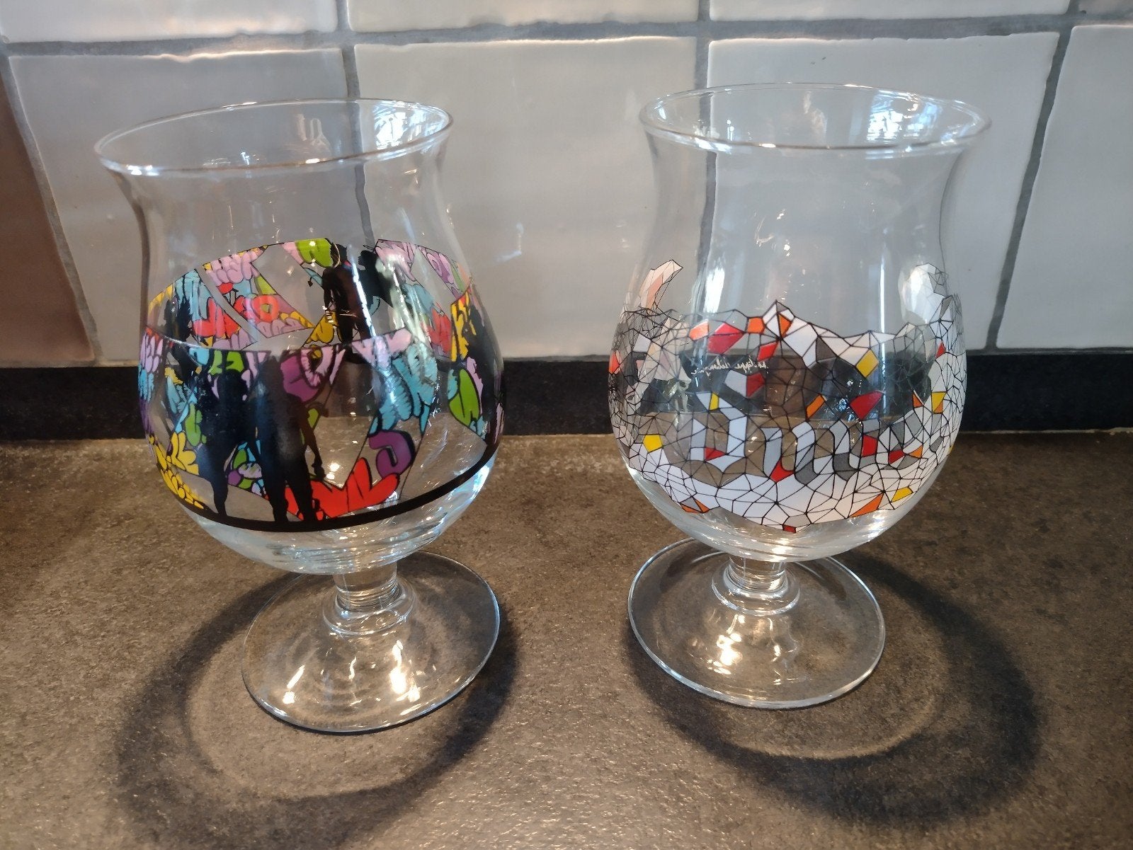 2 Duvel bierglazen met uniek design, Verzamelen, Biermerken, Ophalen of Verzenden, Zo goed als nieuw, Glas of Glazen, Duvel