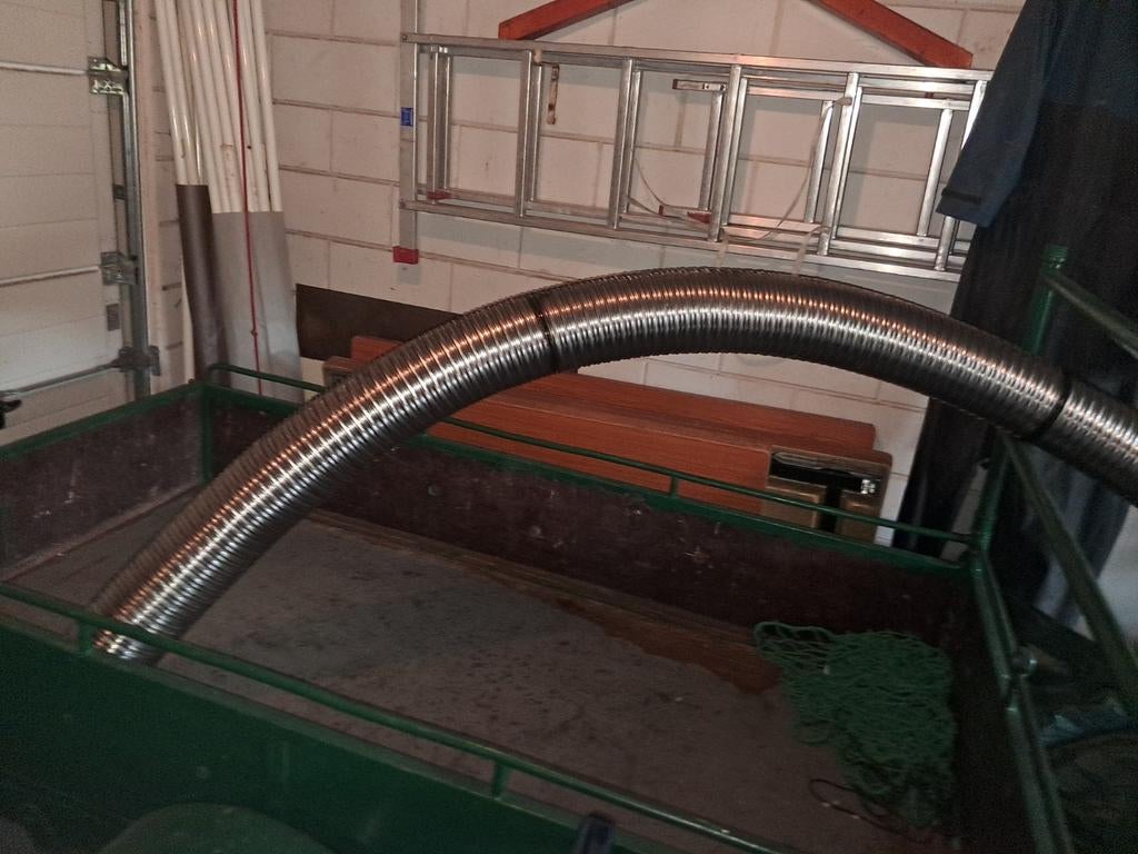 flexibele roestvrijstalen (RVS) buis, vaak gebruikt als rook, Ophalen, Hout, Inbouw, Houtkachel