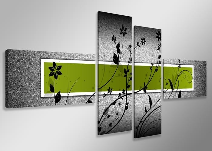 Nieuw * Abstract Grijs Groen 5 Luik Canvas Schilderij 80x160, Ophalen of Verzenden