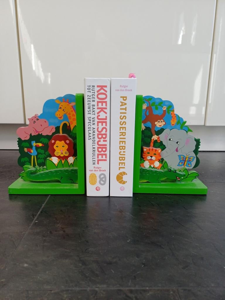 Houten boekensteunen met jungle dieren, Ophalen of Verzenden, Gebruikt, Overige typen