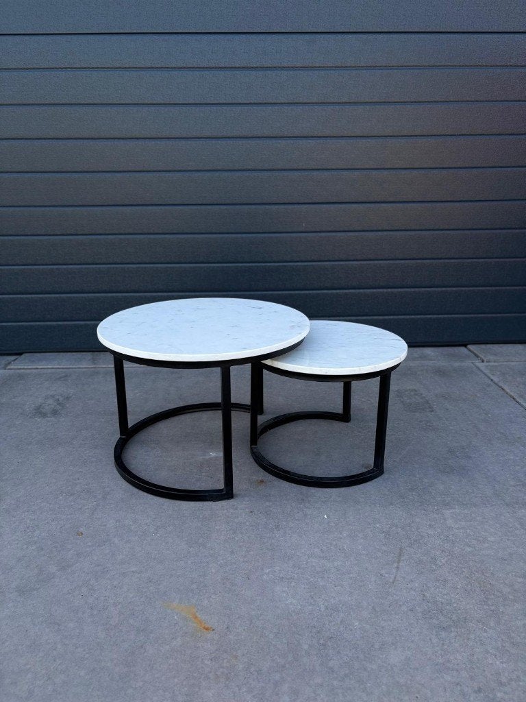 Nieuwe salontafel set wit marmer 2 Delig goud zwart richmond, Ophalen, Minder dan 55 cm, Rond, Nieuw