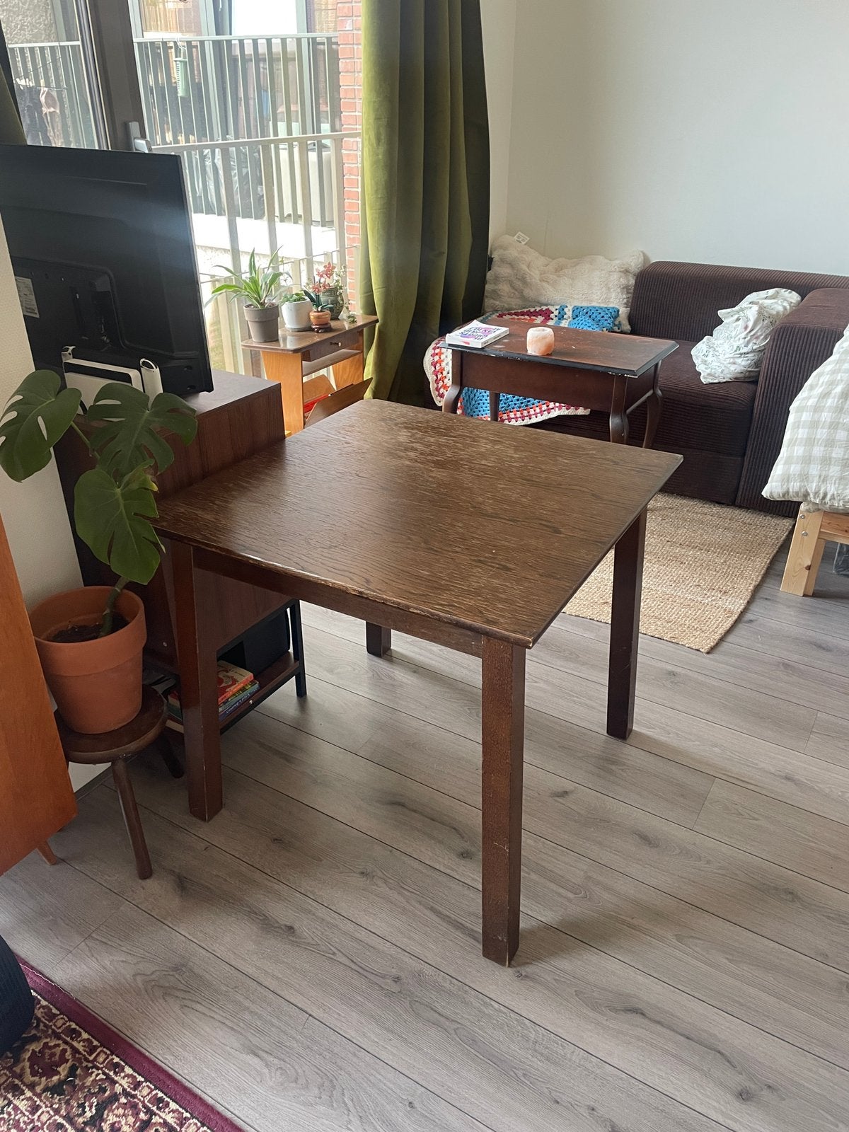 Houten tafel, Huis en Inrichting, Tafels | Eettafels, Ophalen, Gebruikt, Vierkant, 50 tot 100 cm