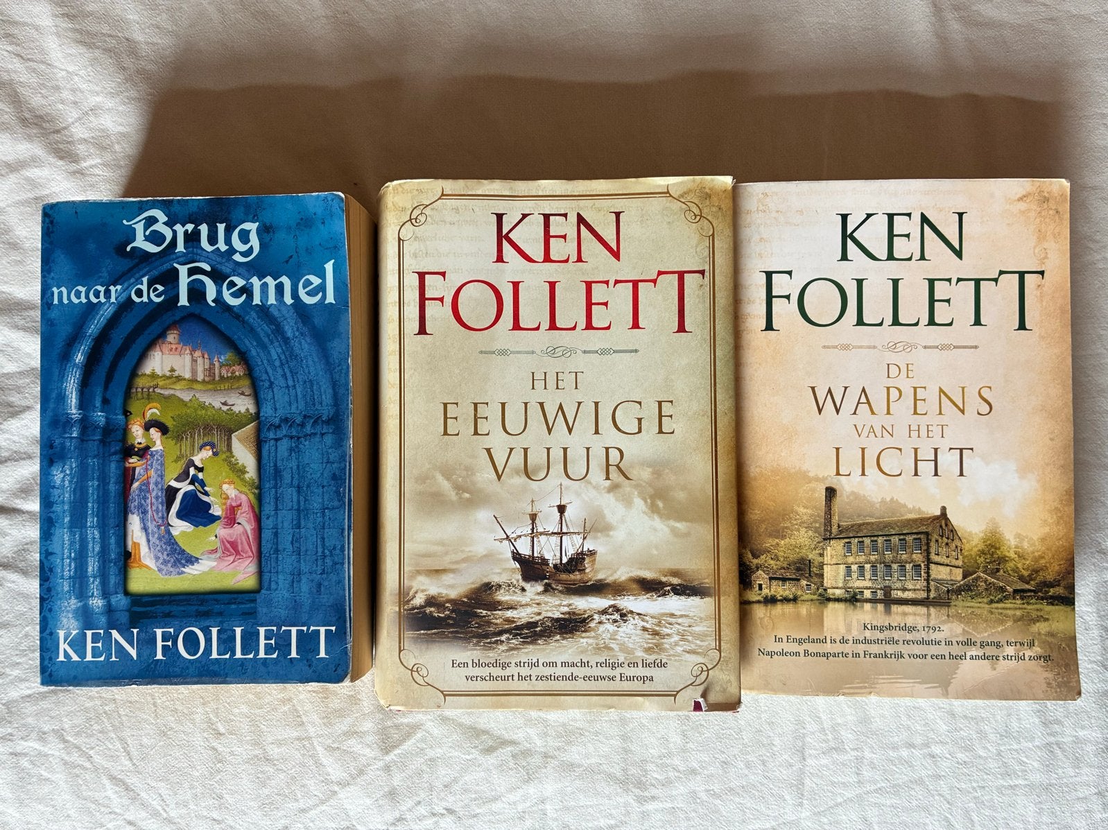 Ken Follett Boeken: Brug naar de Hemel, Eeuwige Vuur, Wapen, Ophalen of Verzenden, Gelezen, Nederland