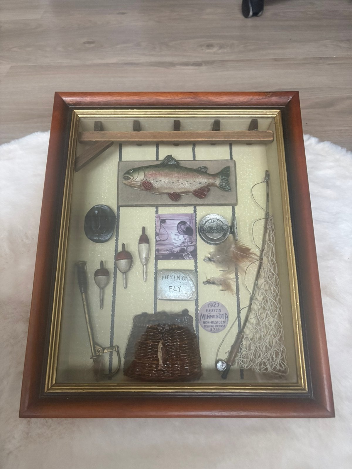 Vintage fly fishing set in a box, Ophalen