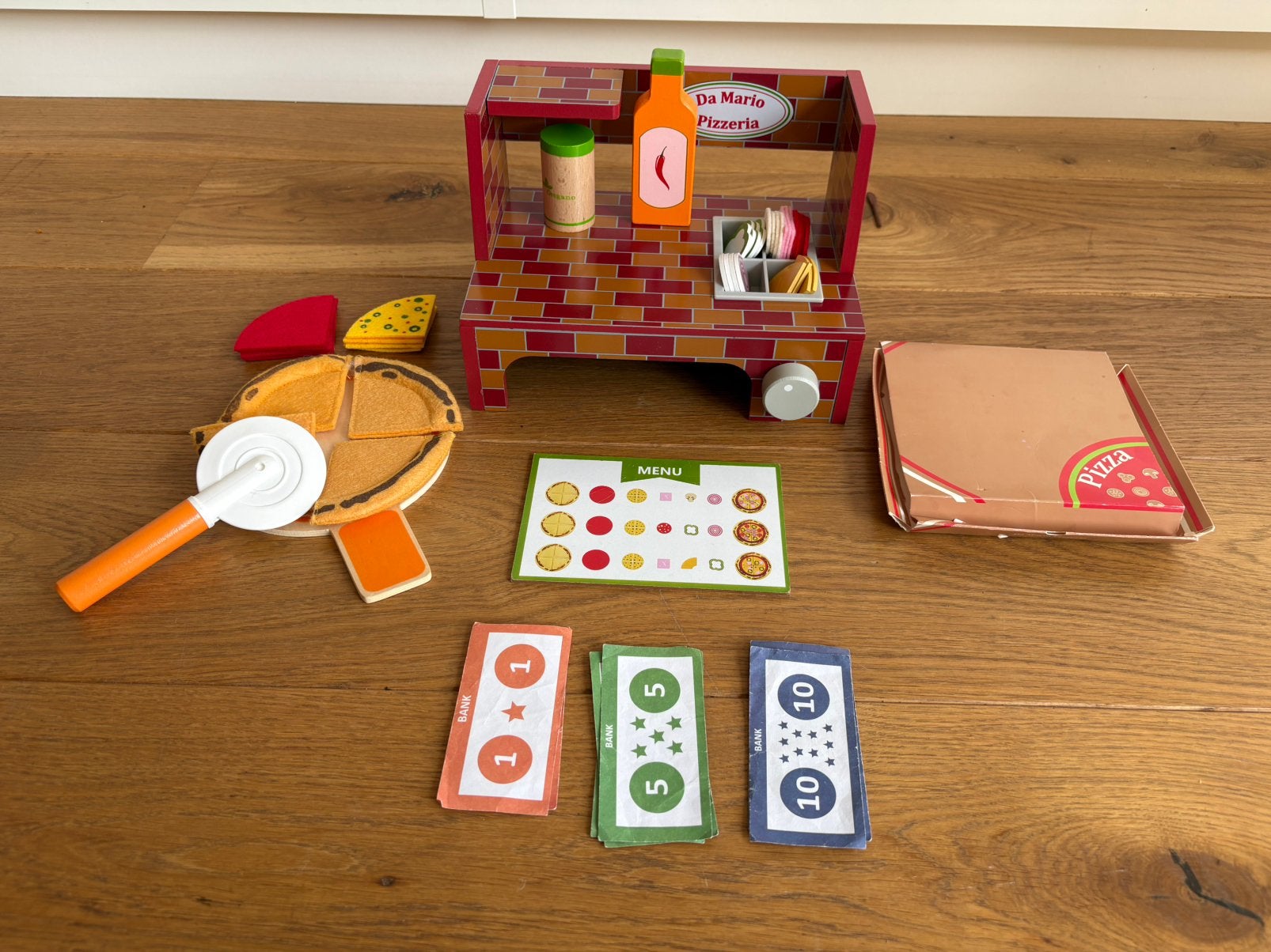 Houten pizza bakkerijtje met losse ingrediënten, Kinderen en Baby's, Speelgoed | Houten speelgoed, Ophalen of Verzenden, Gebruikt