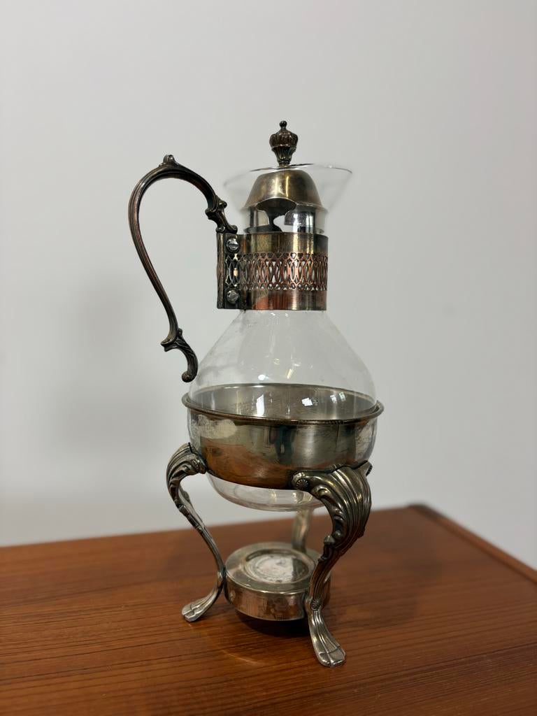 Antieke theepot met rechaud 1lt, Ophalen of Verzenden