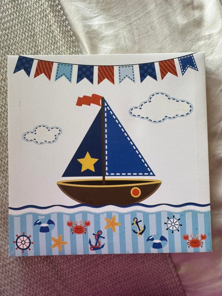 Canvas 25x25cm nautic kamer zeilboot jongen, Ophalen of Verzenden, Wanddecoratie