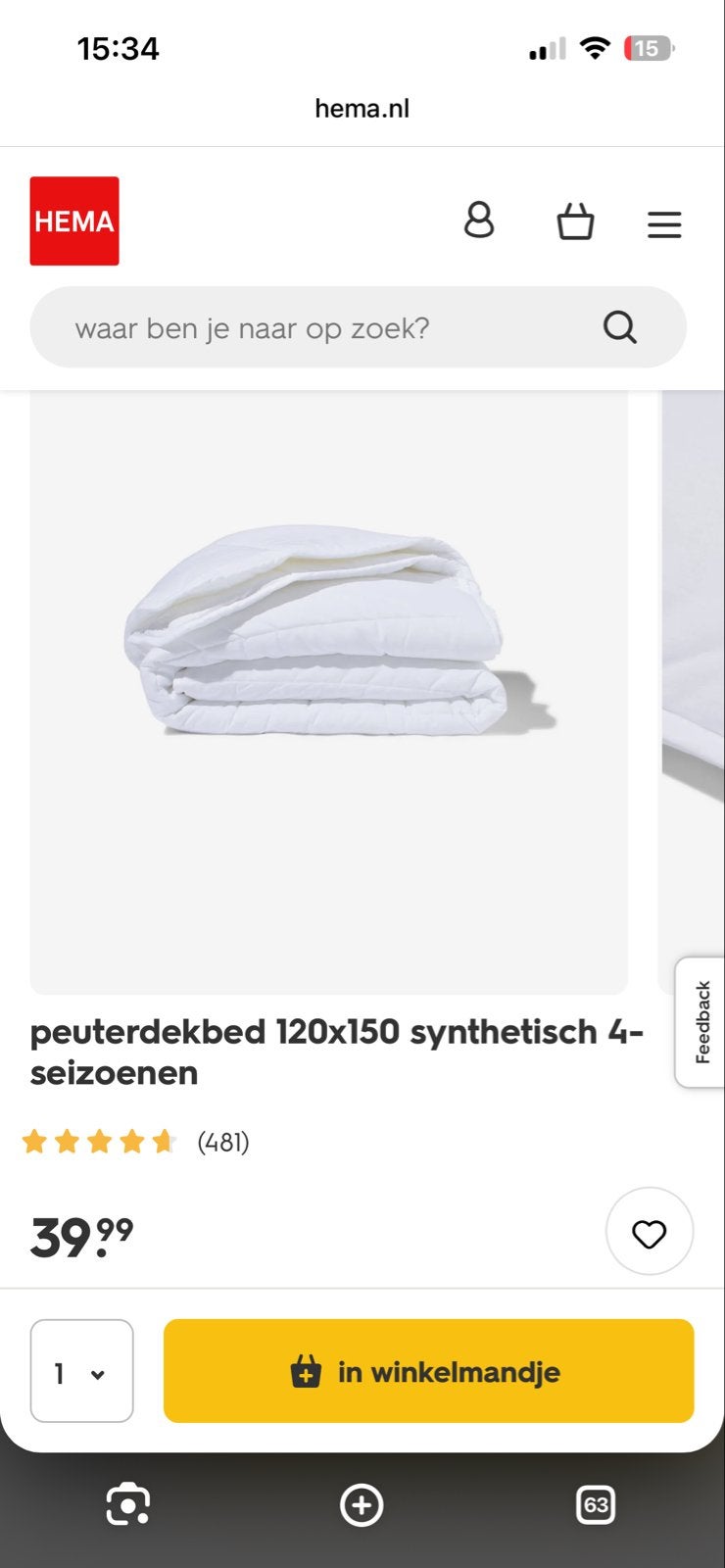 Hema 4-seizoenen dekbed peuter inclusief kussen, Ophalen, Jongetje of Meisje, Peuterbed, Hema