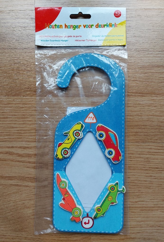 Blauwe houten deurhanger met auto's en fotolijstje, Ophalen of Verzenden, Nieuw