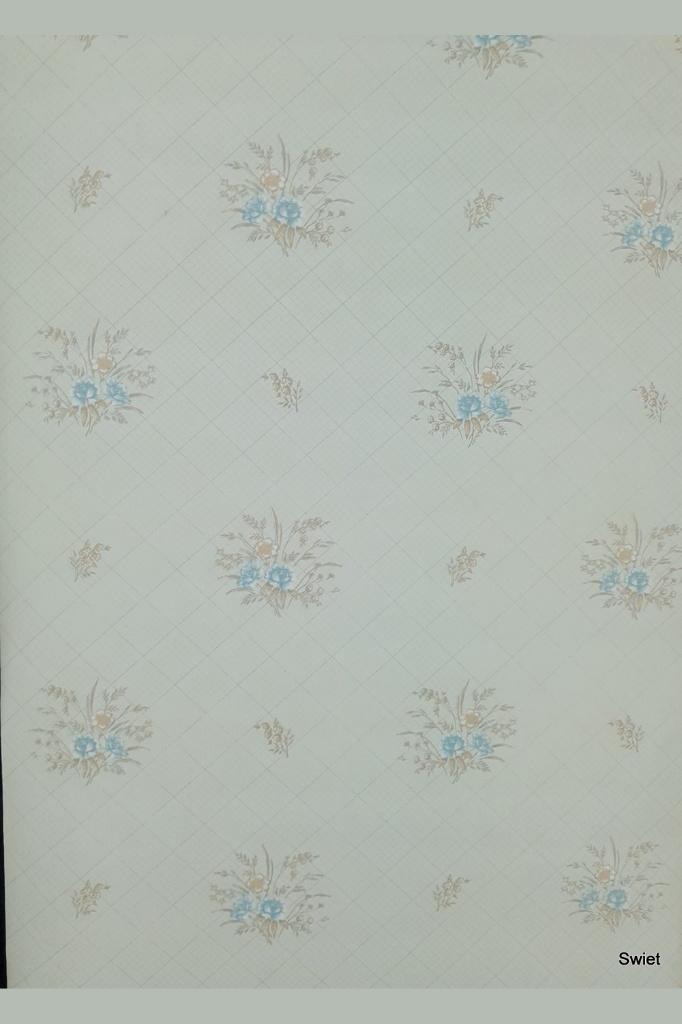 14034 Origineel oud vintage behang bloemen ruit swiet, Ophalen of Verzenden, 50 tot 75 m², Beige
