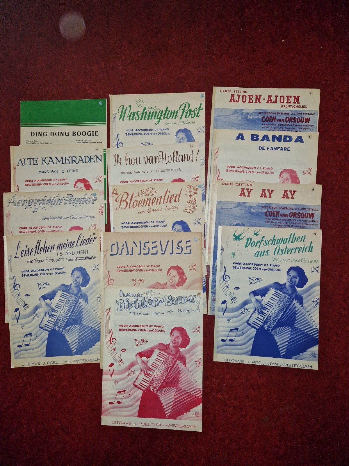 13x vintage accordeon / piano bladmuziek, oa Ajoen-ajoen etc, Ophalen, Gebruikt, Artiest of Componist, Piano