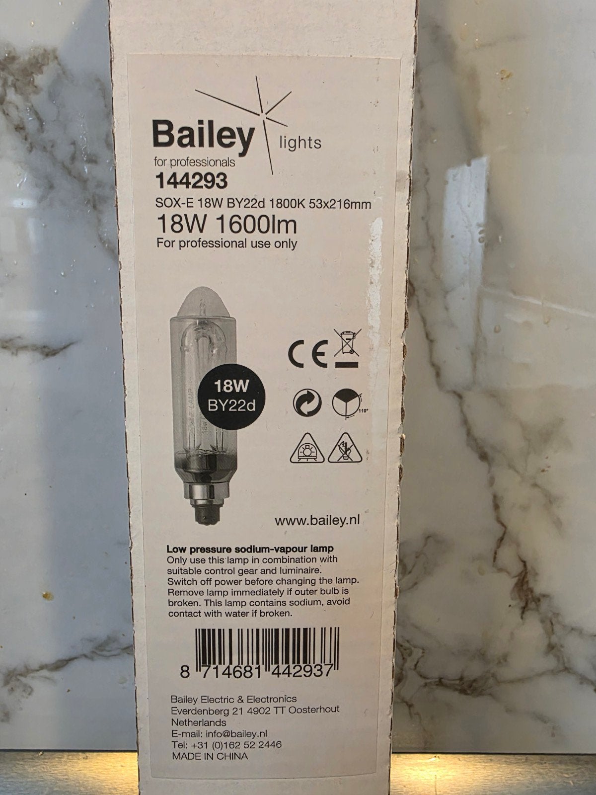 Bailey SOX-E 18W natriumlamp BY22d nieuw, Ophalen of Verzenden, Nieuw
