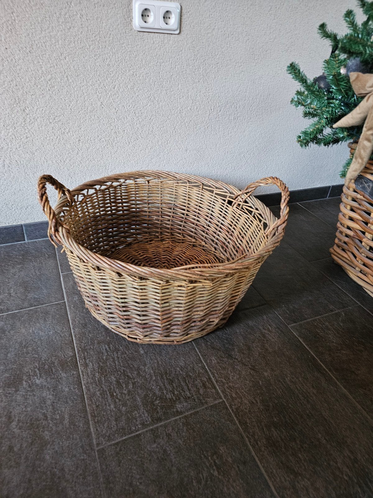 Mooie grote rieten mand, landelijk., Ophalen, Gevlochten, Mand, Rond