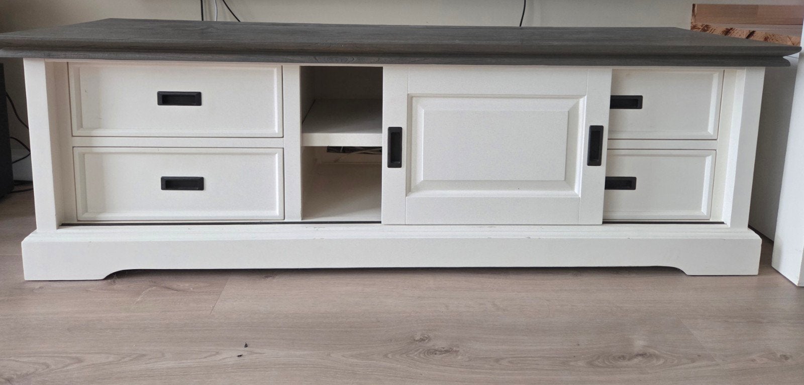 TV-meubel, De Bommel: 'Riverwoods clear white/Rustic grey', Ophalen, Gebruikt, 150 tot 200 cm, Landelijk
