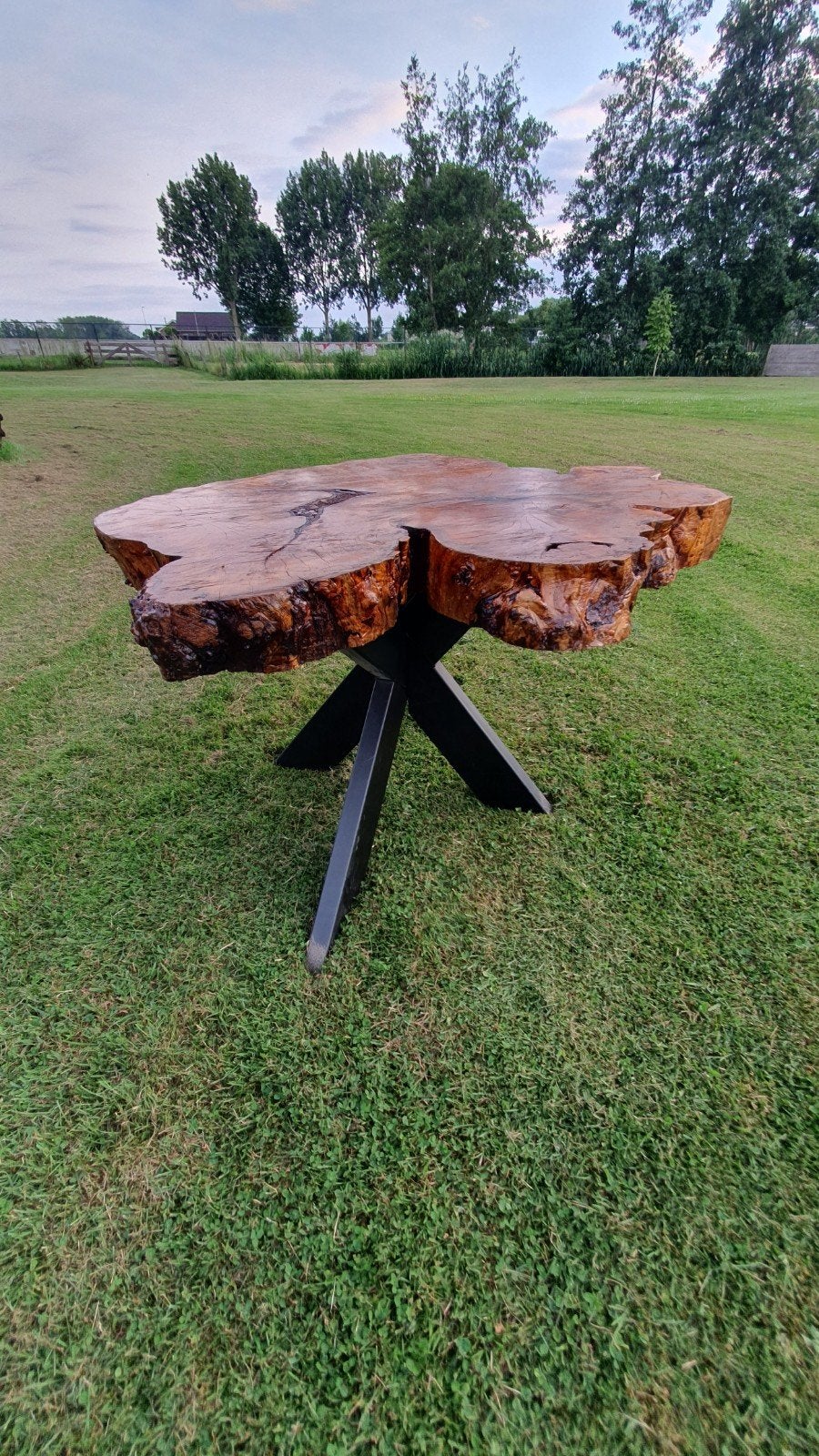 Esdoorn boomschijf tafel uniek robuust eettafel, Ophalen of Verzenden, Rond, 50 tot 100 cm