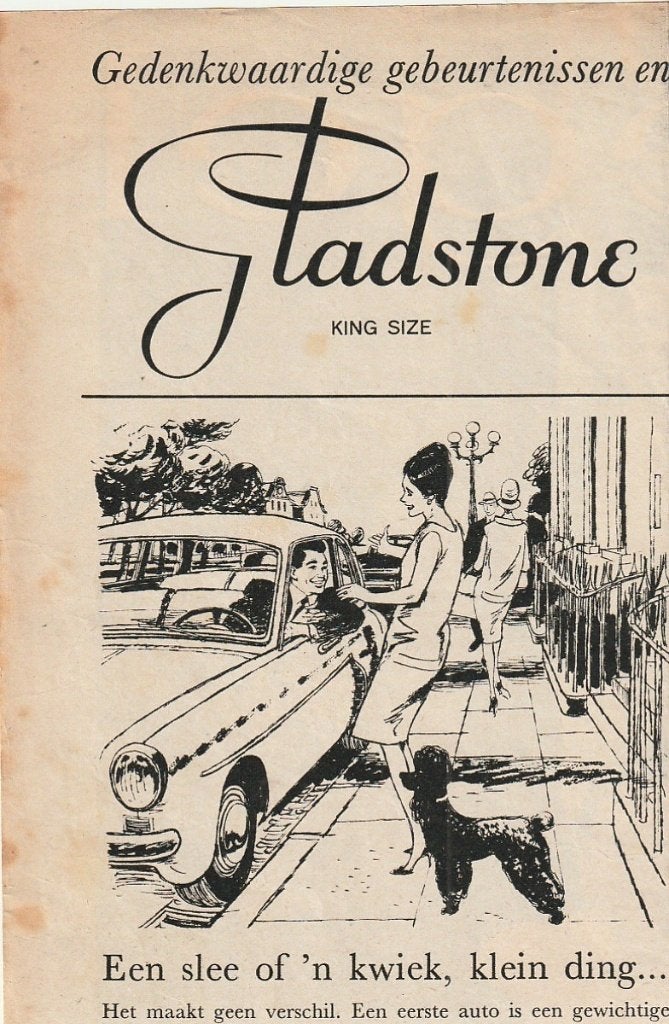 Retro reclame 1963 Gladstone sigaretten auto & poedel, Verzenden, Overige typen