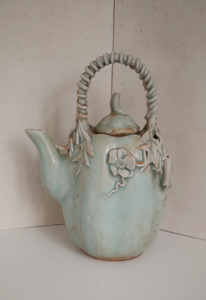 Antiek Chinees Celadon trekpotje theepot lotus bloemen blad, Ophalen of Verzenden