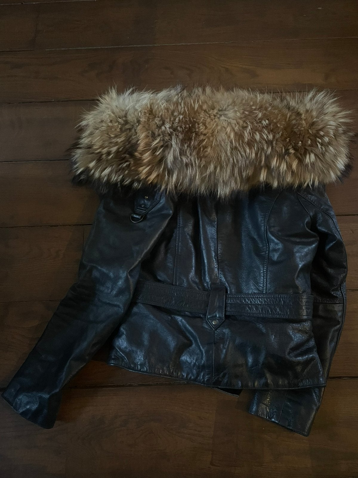 Leren jas met bontkraag, Kleding | Dames, Jassen | Winter, Ophalen, Zo goed als nieuw, Maat 34 (XS) of kleiner, Zwart