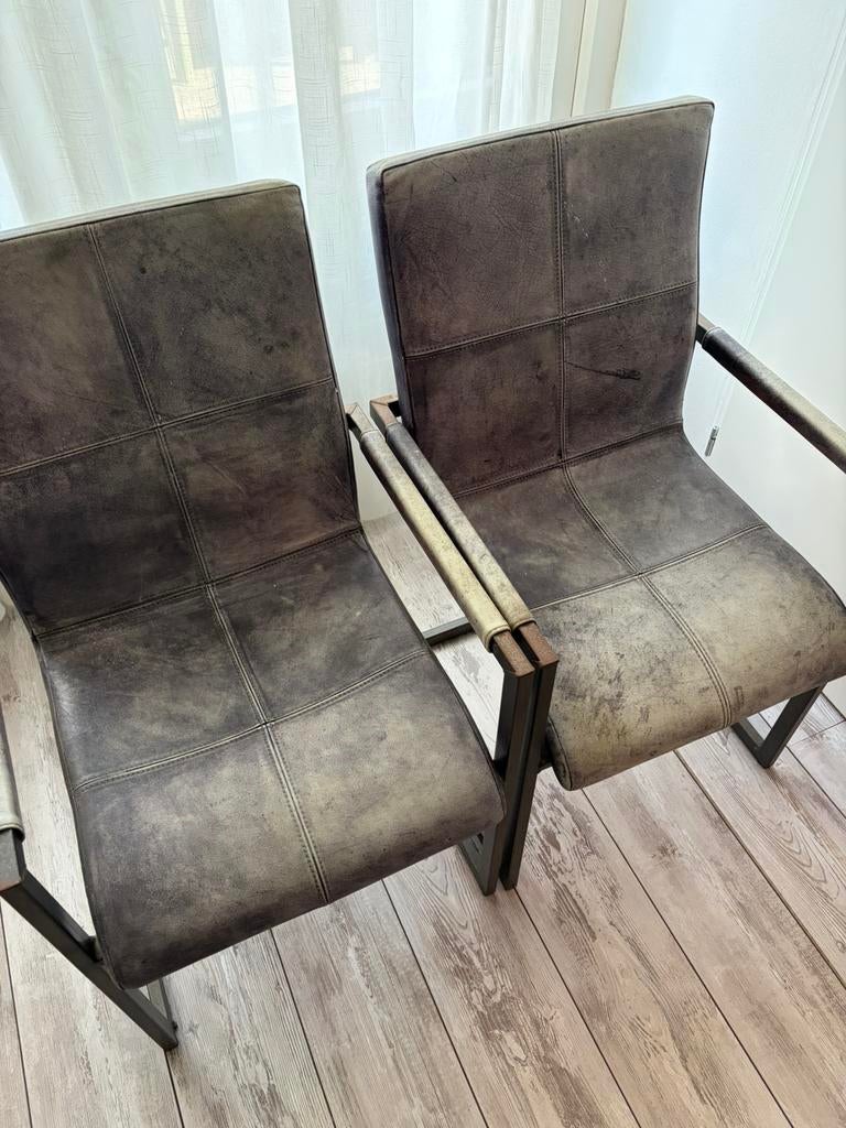 3 buffel lederen stoelen - Gratis af te halen, Huis en Inrichting, Stoelen, Gebruikt, Twee, Leer, Grijs, Ophalen