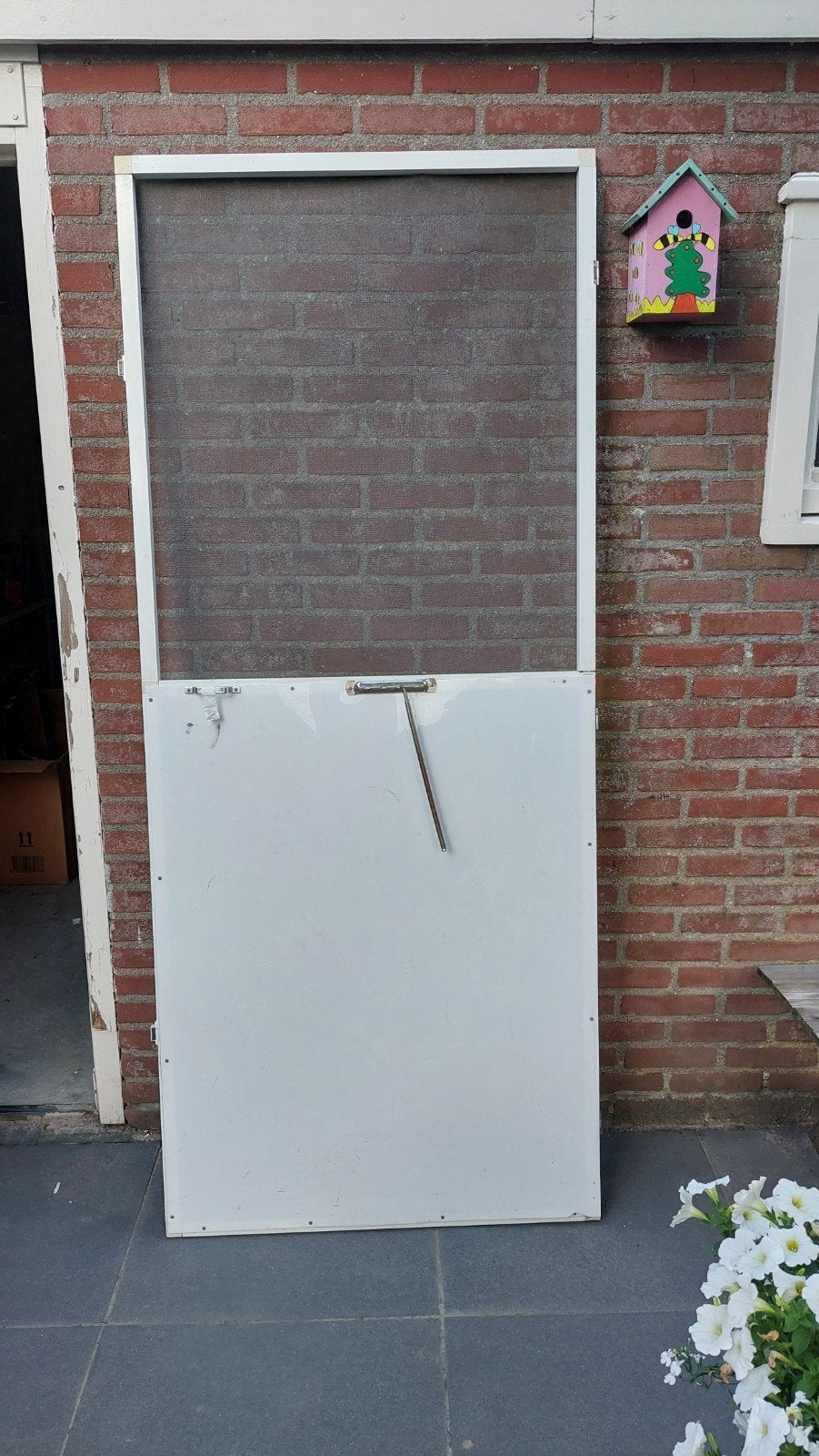 Hordeur wit, 205 x 85 breed met plexiglas stootplaat, Doe-het-zelf en Verbouw, Deuren en Horren, Ophalen, Gebruikt, Hordeur, 200 tot 215 cm