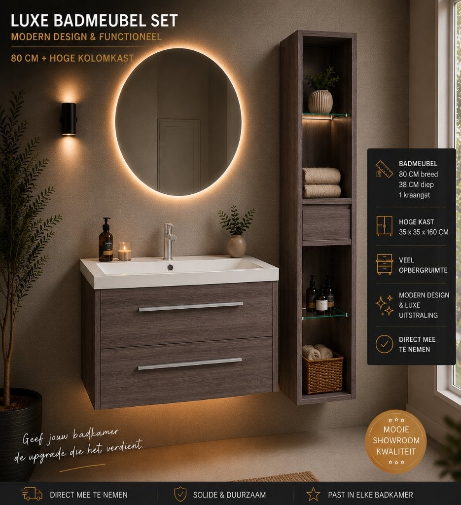 Badmeubel 80 cm diepte 38cm incl kolomkast van €1975 nu €700, Nieuw, Minder dan 100 cm, 25 tot 50 cm, 50 tot 100 cm