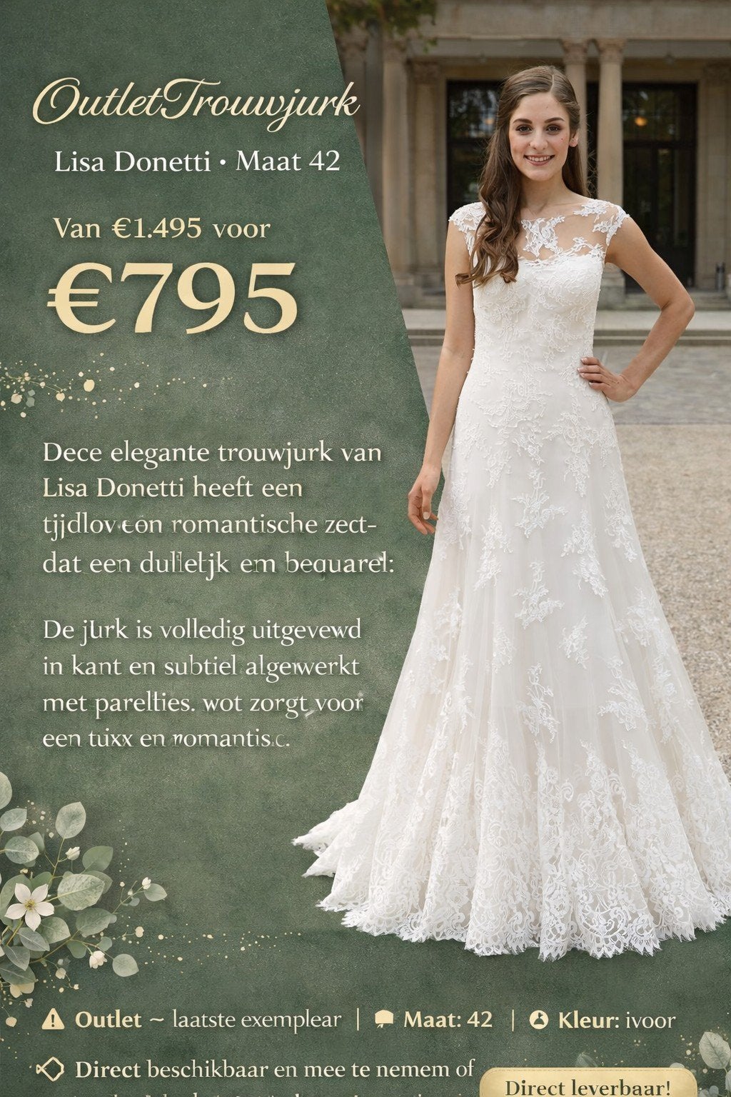 Outlet Trouwjurk Lisa Donetti – Maat 42, Ophalen of Verzenden, Nieuw, Wit, Trouwjurk
