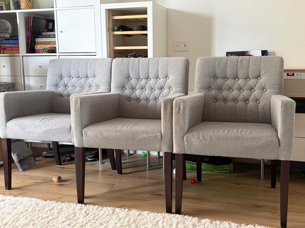 4 eetkamerstoelen grijs, stof, Ophalen, Grijs, Stof