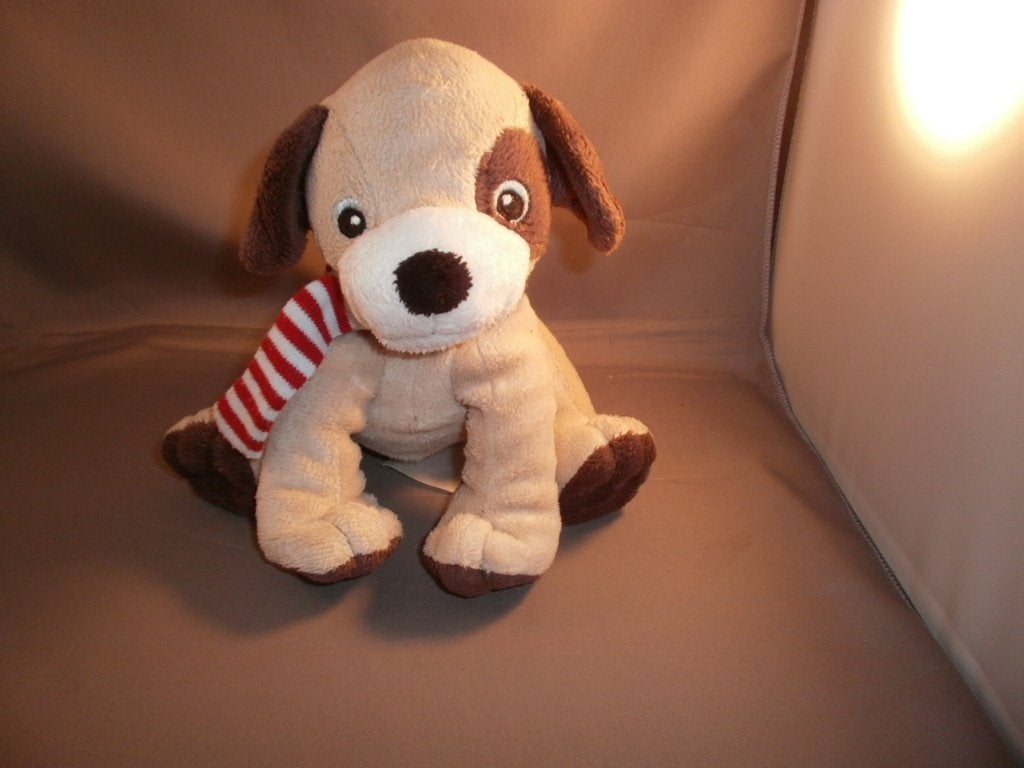 H&M hond crème/bruin met sjaal rood wit gestreept 19 cm, Overige merken, Nieuw, Klein (minder dan 20 cm), Hond