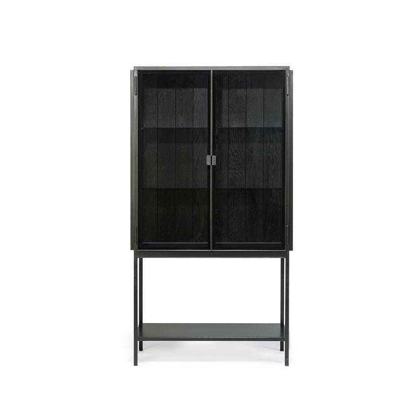 Ethnicraft Anders barkast. Zwart staal, hout en smoke glas, Zo goed als nieuw, Metaal, 150 tot 200 cm, 25 tot 50 cm
