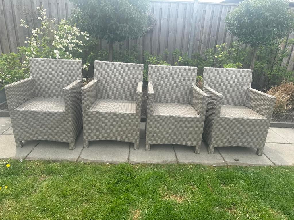 Set van 4 Wicker Tuinstoelen - Grijs, Ophalen, Gebruikt, Wicker