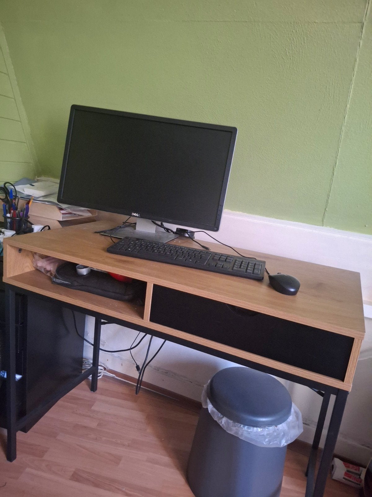 Bureau eiken/zwart, Ophalen, Met lades, 48 cm, Hout