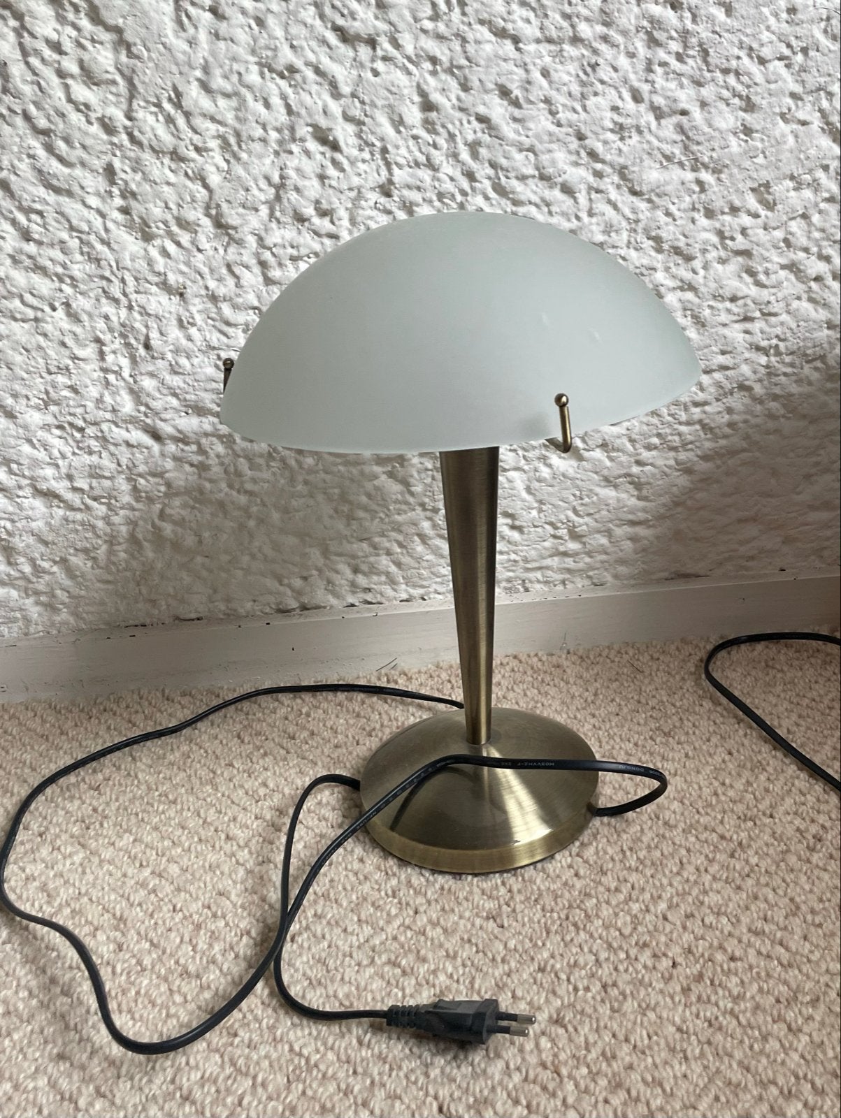 Vintage tafellamp met glazen kap - Gebruikt, Huis en Inrichting, Gebruikt, E14 (klein), Ophalen of Verzenden, Glas