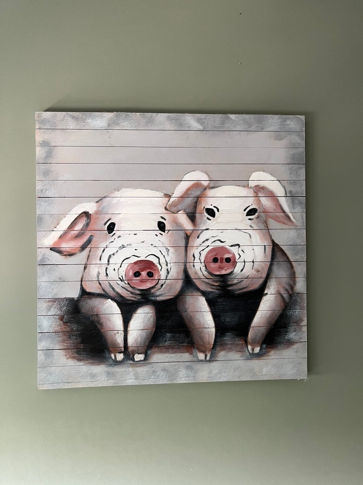 Varkentjes schilderij van hout, Ophalen, Zo goed als nieuw, Minder dan 50 cm, Schilderij